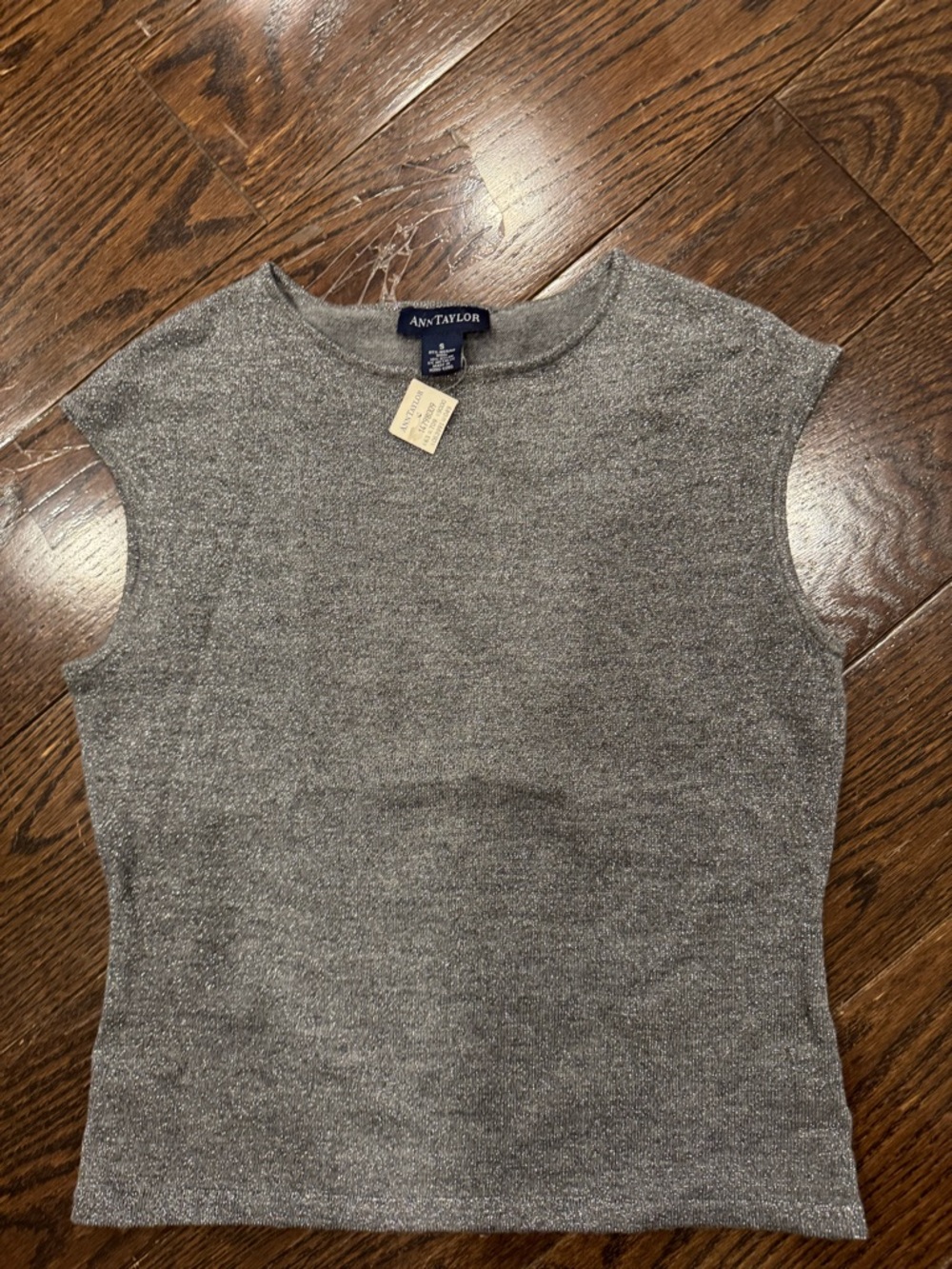 Ann Taylor Silver Metallic Knit Tank Top